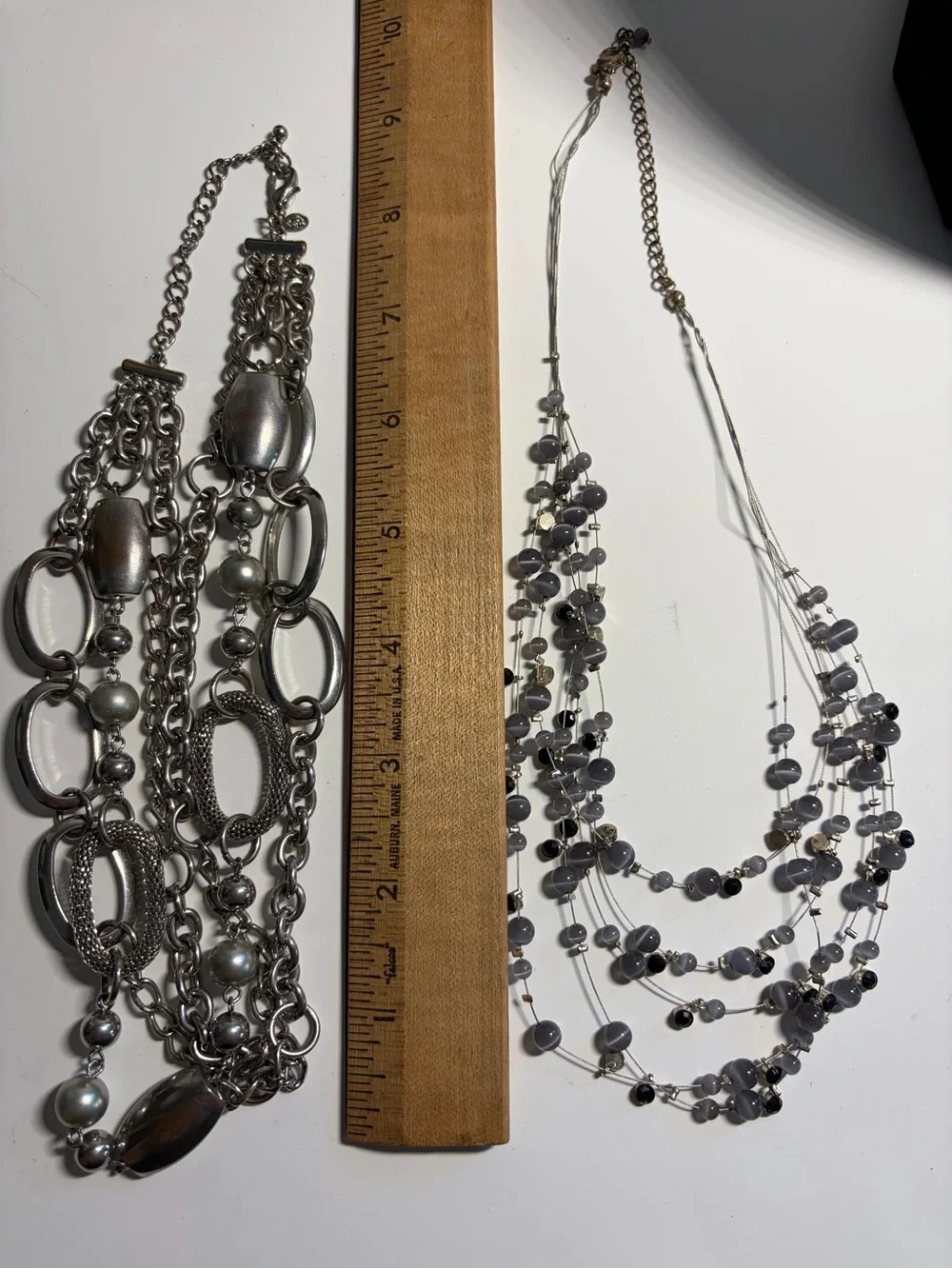 Silver-Tone Layered Chain Necklace and Bracelet Set - Elegant Women's Jewelry 8
